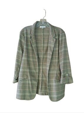 Daily Thread Tan & Black Plaid Open Front 3/4 Sleeve Blazer Large